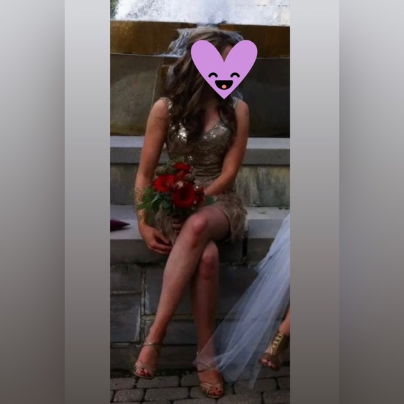 Sue Wong Beaded Gatsby Style Flapper Cocktail Dress Gold/Champagne - Picture 5 of 7